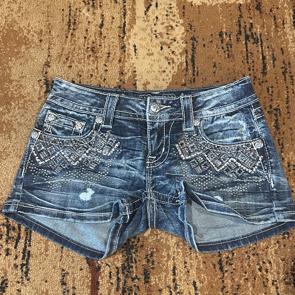 Miss Me Dark Blue Embellished Jean Shorts